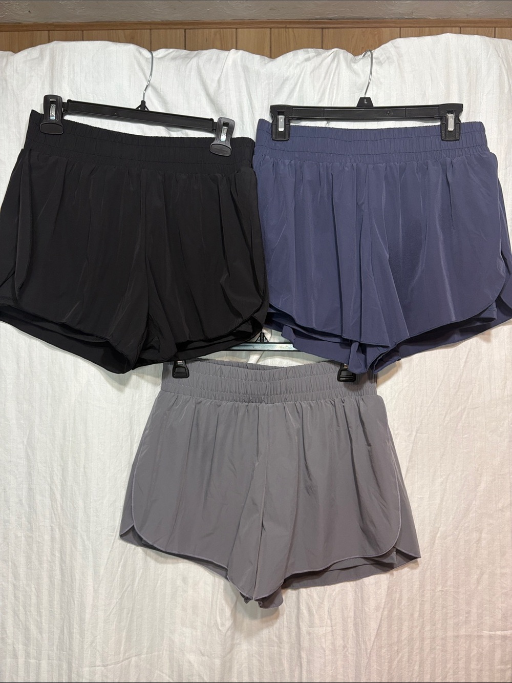 3 Women's Athletic Shorts Pack — Black, Slate Blue, Gray